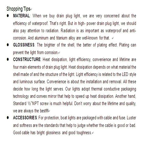 9x3 Watt LEDs – Aluminum Alloy Drain Plug Boat Light, Blue
