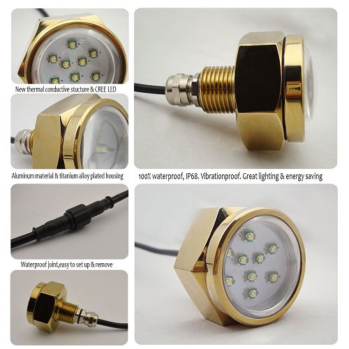 9x3 Watt LEDs – Aluminum Alloy Drain Plug Boat Light, Green